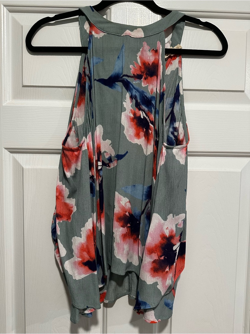 Floral Halter Tank Top in Green and Coral